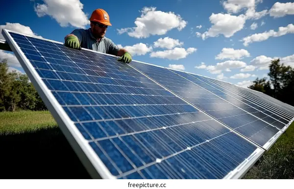 Solar Panel Installation under Sunny Sky