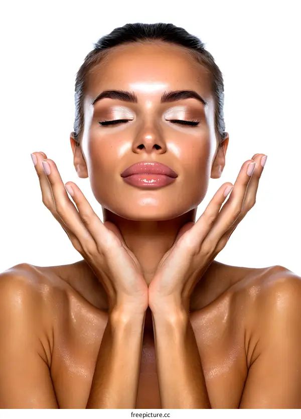 portrait of a beautiful woman with wet skin and closed eyes