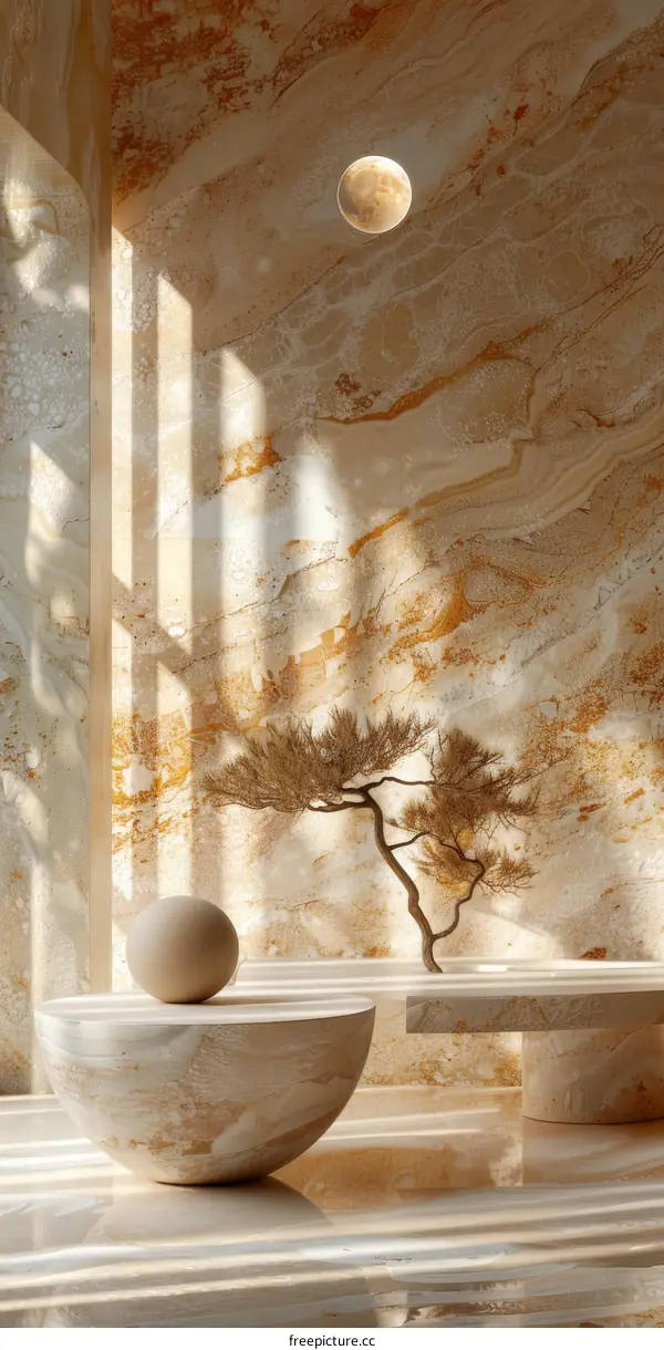 Beige Interior Design with Zen Garden Style