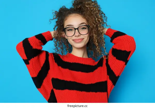 Young Woman in a Red and Black Striped Sweater