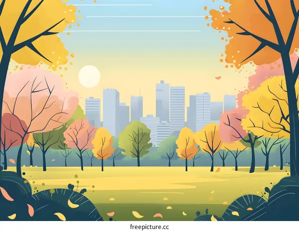 Autumn Landscape with City Skyline