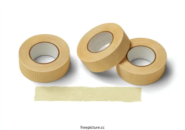 Beige Adhesive Tape Rolls and a Piece