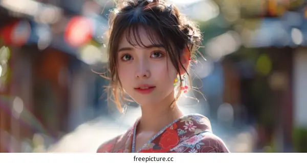 Beautiful Asian Woman in Traditional Japanese Kimono