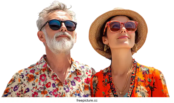 [Transparent Background PNG]Summer Couple Wearing Sunglasses and Hats