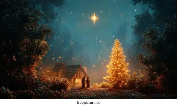 Christmas Night in a Snow-Covered Forest