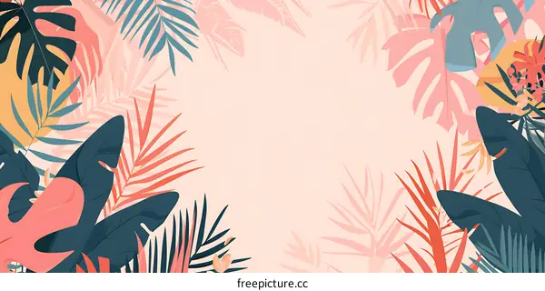 Tropical Leaves Background with Pink and Green Colors