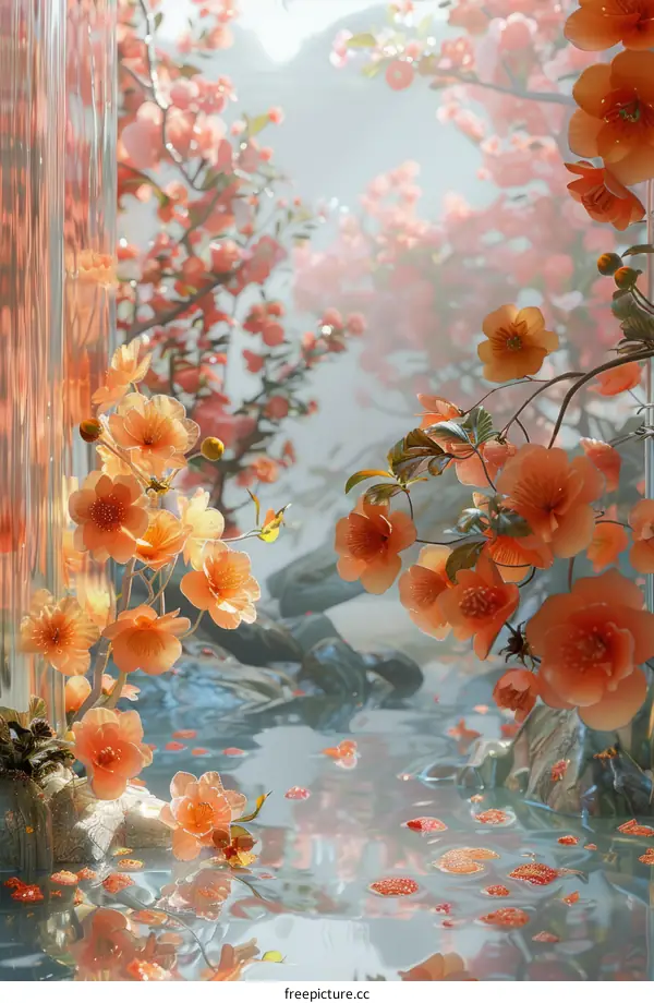 Peach blossoms by the water