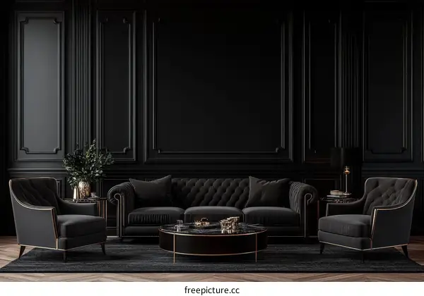 Luxury Dark Black Living Room Interior Design