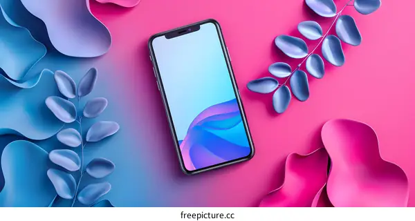 Abstract Mobile Phone with Blue and Pink Background