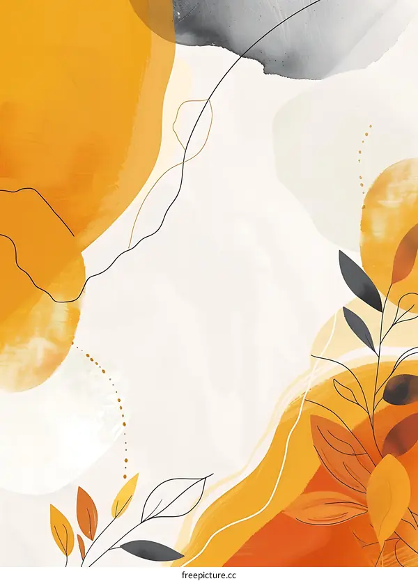 Abstract Watercolor Background with Leaves and Yellow Shapes
