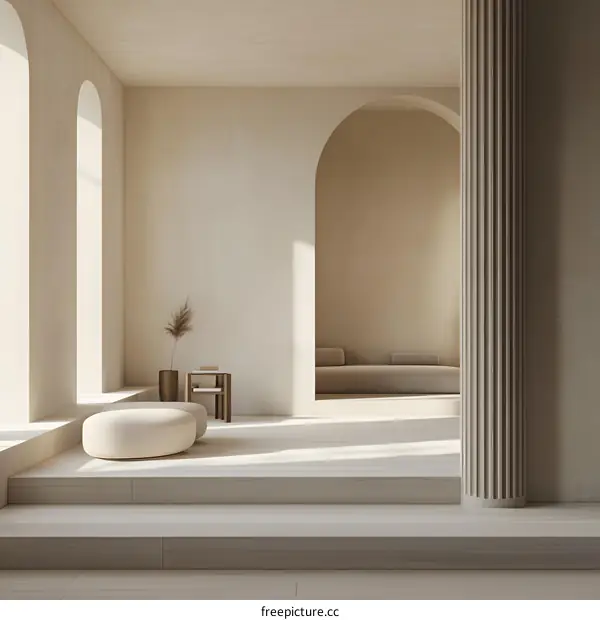 Minimalist Interior Design with Archways and a Pillar