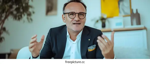 Confident Businessman Speaking with Passion in a Modern Home Office