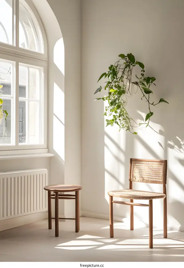 Minimalist Interior Design with a Wooden Chair and Table