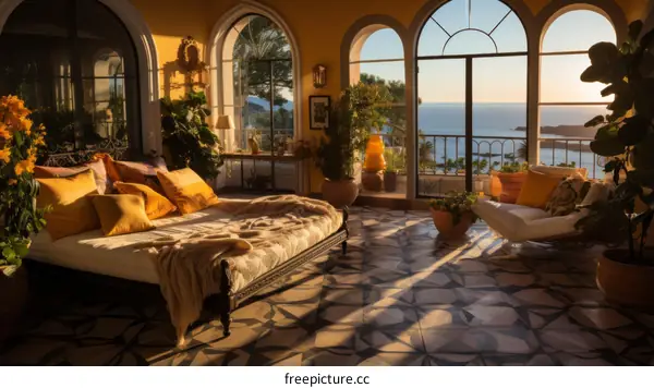 Mediterranean Bedroom Suite with Captivating Seascape Views