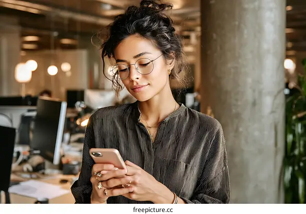 Business woman using mobile phone in office