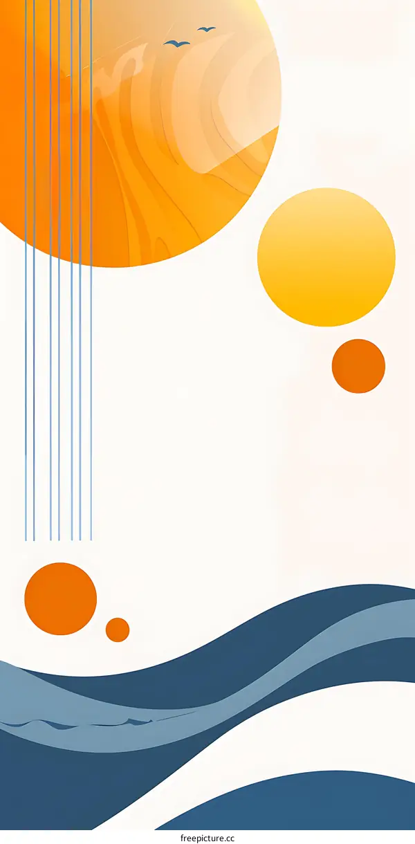 Abstract Illustration with Blue Waves and Yellow Circles