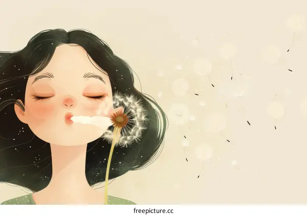 A girl blowing dandelion seeds