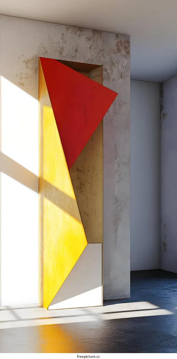 Abstract Geometric Art Wall Decor with Red and Yellow Triangles