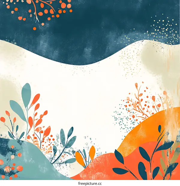 Abstract Floral Illustration With Orange And Blue Colors