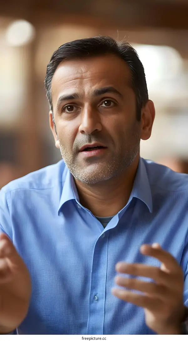 Portrait of a Middle Eastern Man in a Blue Shirt