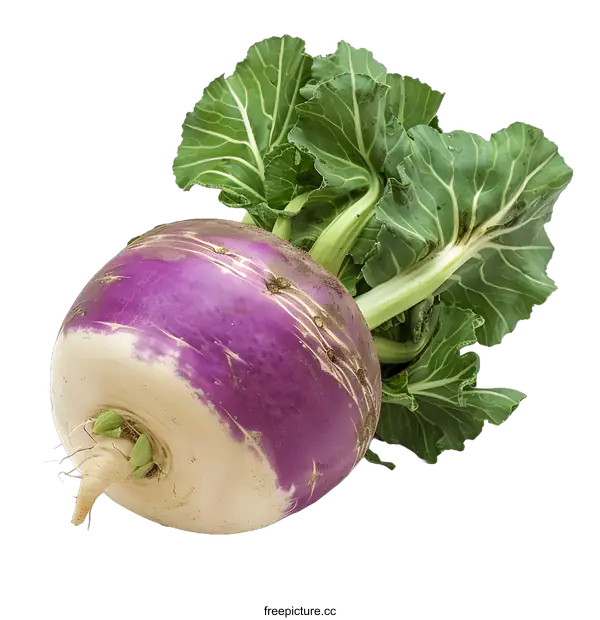 [Transparent Background PNG]Fresh Purple Turnip with Green Leaves Isolated on White Background