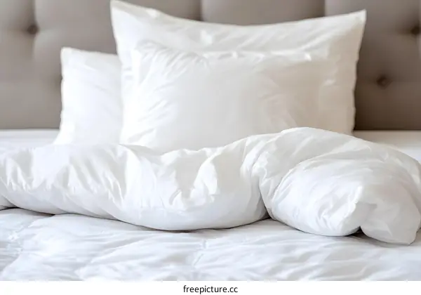 White Pillows and Duvet on a Bed