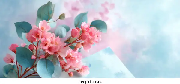 Delicate Pink Flowers and Eucalyptus Branches