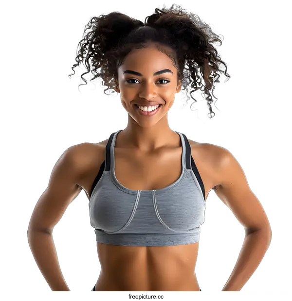 [Transparent Background PNG]Young woman in gray sports bra