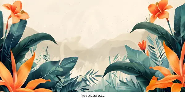 Hand-painted tropical rainforest plant illustration