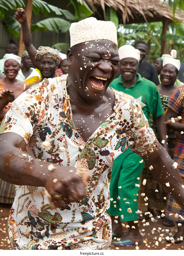 African Man Throwing Grains in Celebration