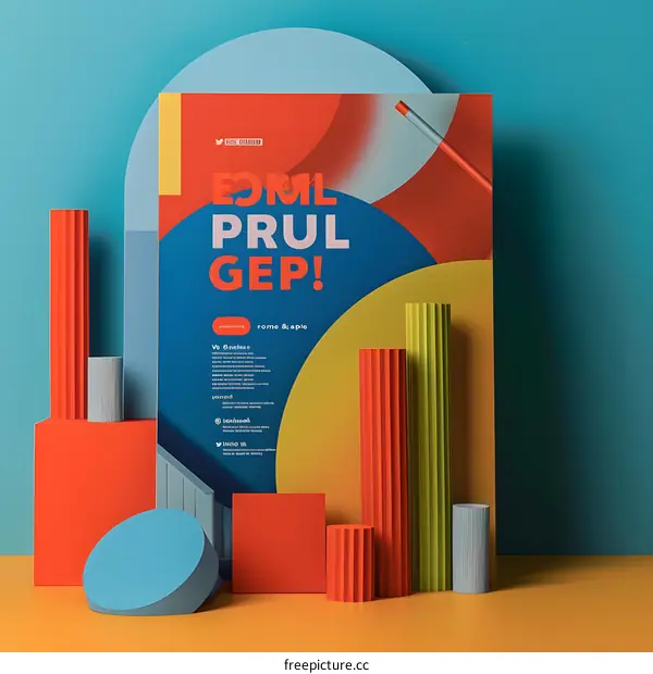 Abstract Geometric Shapes Poster Design with Colorful Gradient Colors