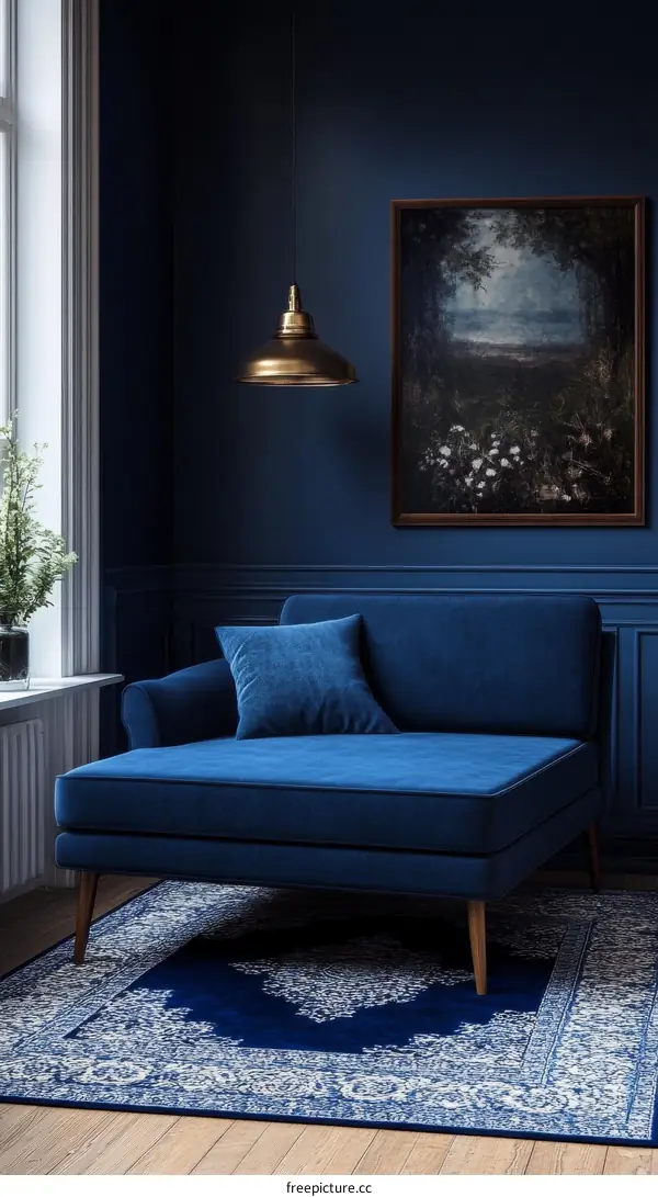 Modern Luxury Corner Sofa in Indigo Blue Room with Artwork