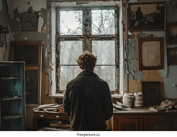 Man looking out the window