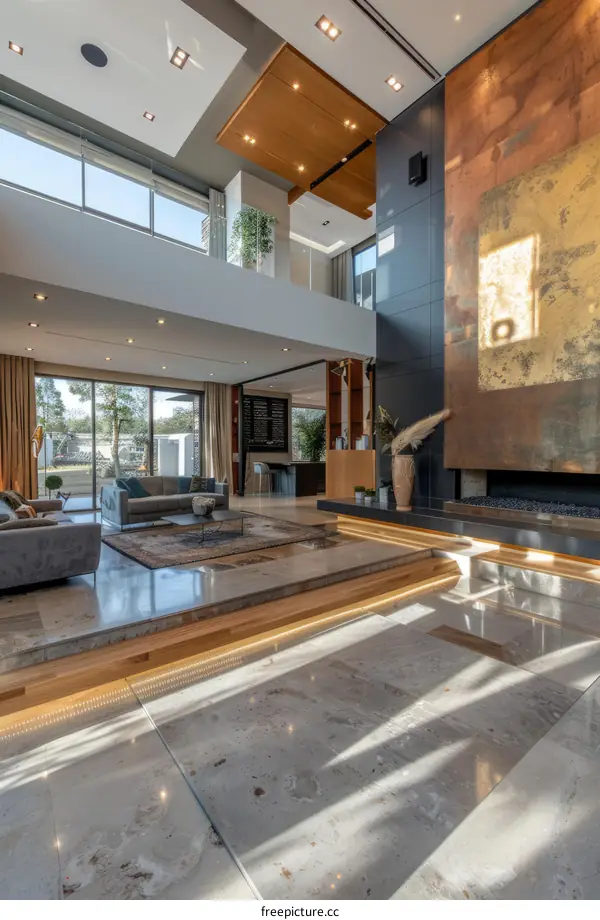 Luxurious Modern House Living Room with Vaulted Ceiling