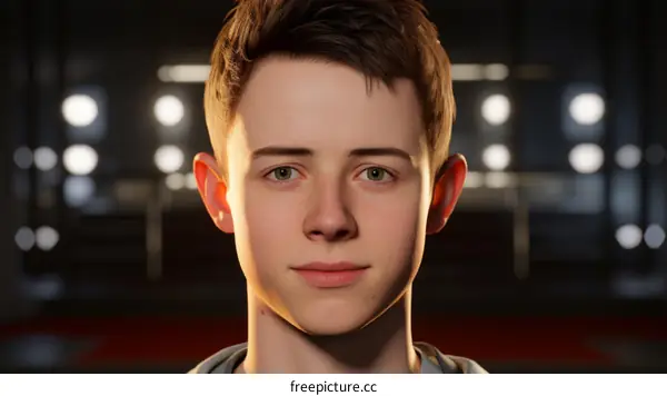 Portrait of a young man with brown hair and green eyes