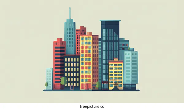 Modern Cityscape Illustration with Tall Buildings