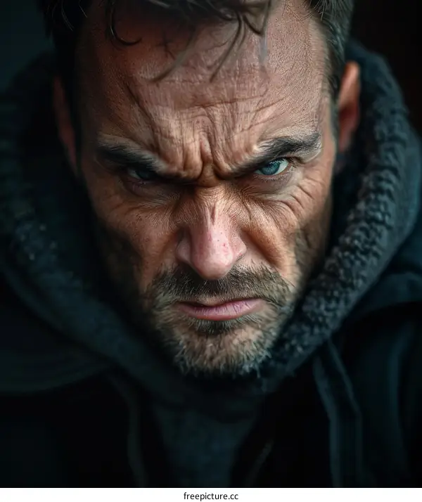 Close-up Portrait of a Serious Man