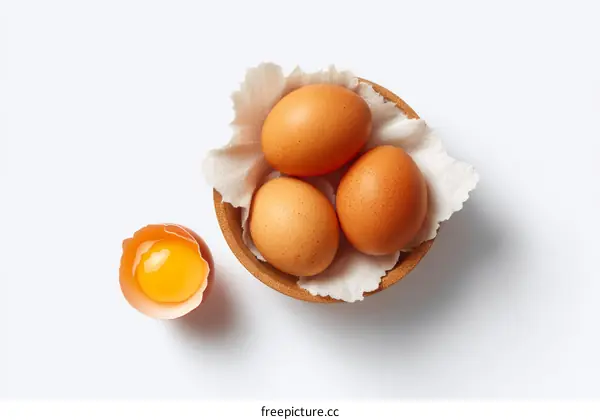 Fresh Brown Eggs in Wooden Bowl