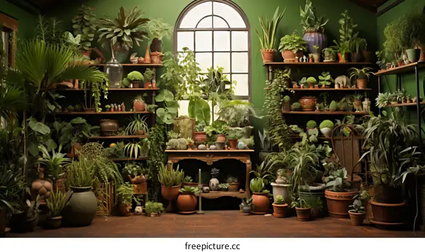 Indoor Garden with Plants and Flower Pots