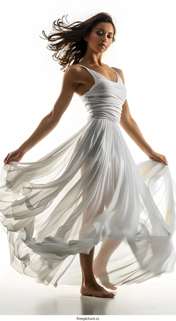 Woman in white dress twirling