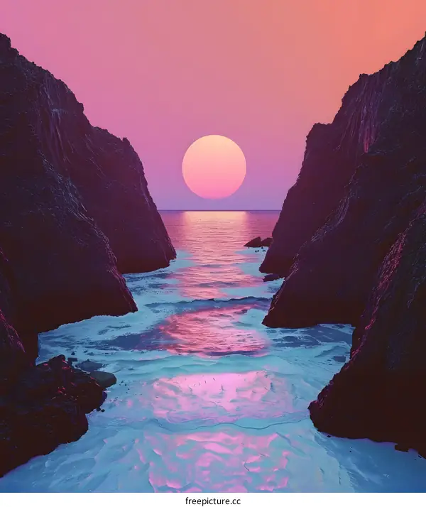 Pink Sunset Between Two Mountains