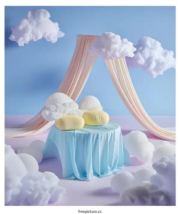 Cloud Shaped Cushions with Blue Background and White Pillows