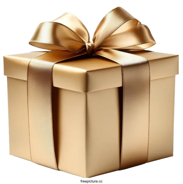 [Transparent Background PNG]Golden Gift Box with Ribbon Bow