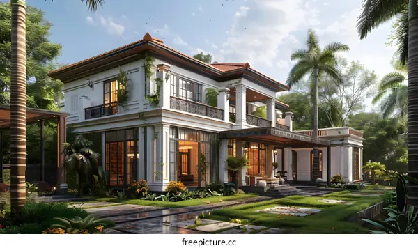 A magnificent modern villa with a beautiful garden and a swimming pool