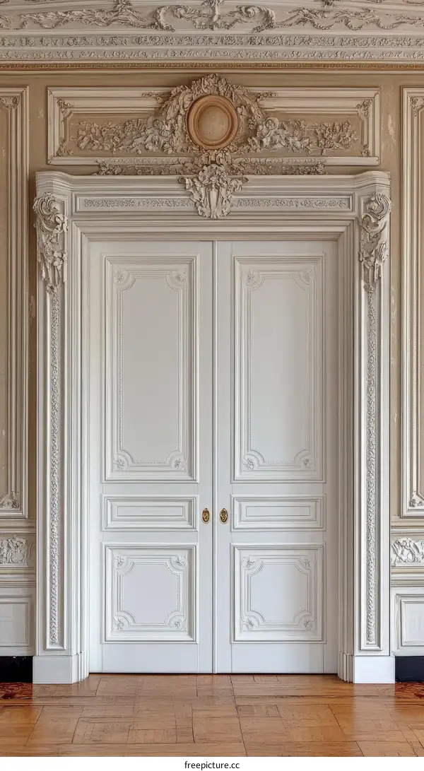 Classic White Double Doors in Ornate Hallway