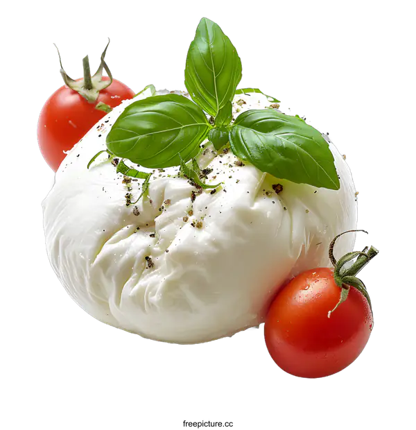 [Transparent Background PNG]Burrata cheese and tomatoes