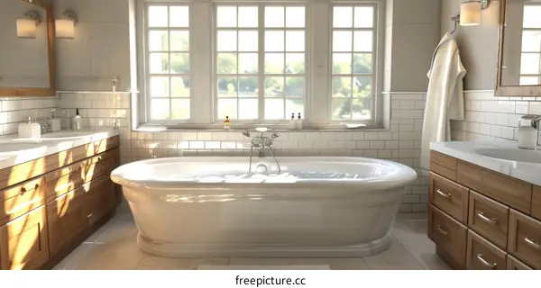 Elegant Farmhouse Bathroom with a Luxurious Tub