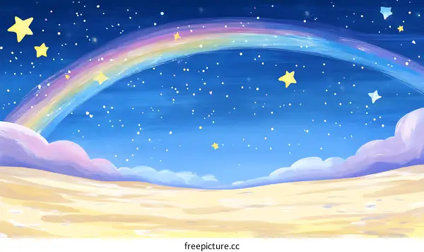 Dreamy Night Sky with Rainbow and Stars