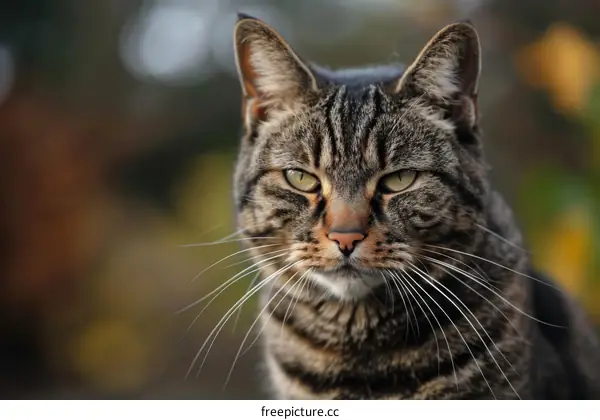 A ginger cat is sitting on a wooden fence and looking at the camera