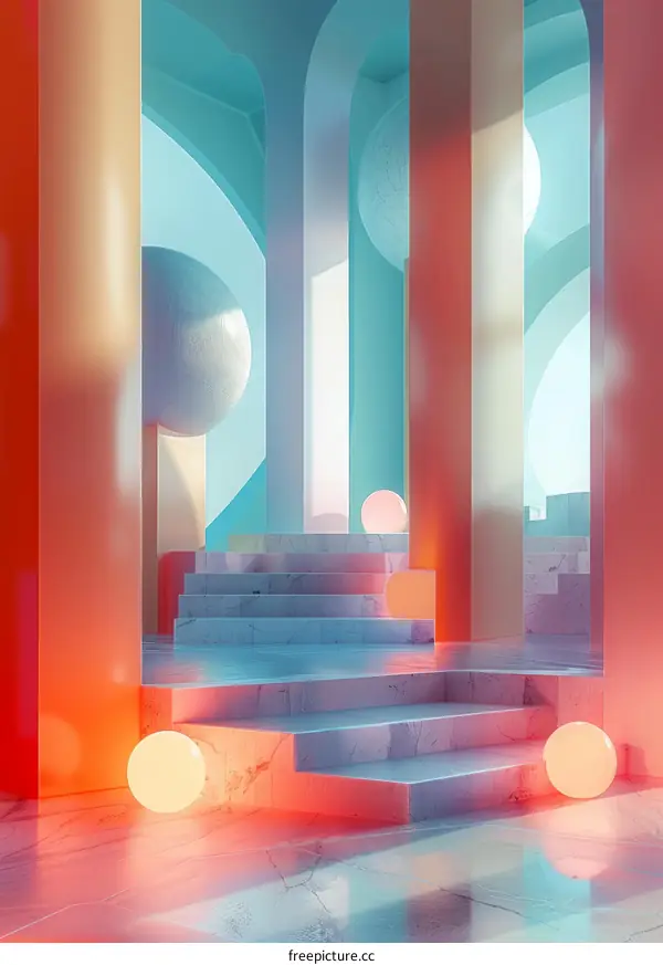3D Staircase with Pastel Spheres